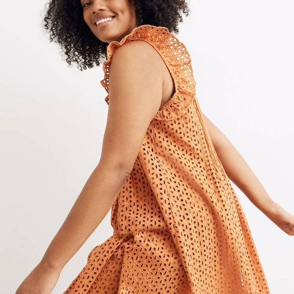 Madewell Eyelet Ruffle-Sleeve Pintuck Mini Dress Size Small - Picture 3 of 6